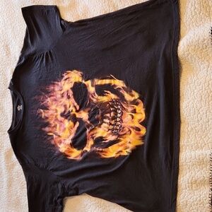 Halloween flaming skull ghost rider graphic tee shirt